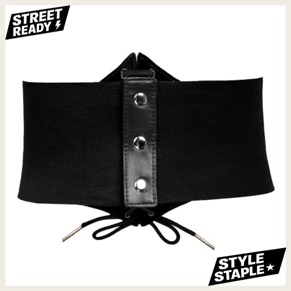 Victorian Style Lace-Up Corset Belt Elastic Waist Cinch Faux Leather main image 7